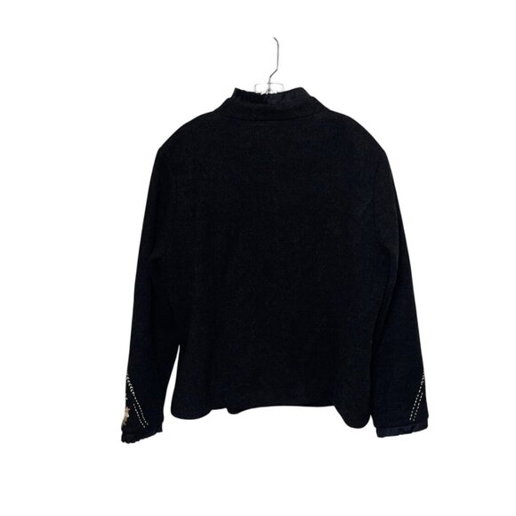 Icelandic Women's Wool Gray Jacket Floral Embroidery Zipper Closure Size XL - Picture 2 of 10